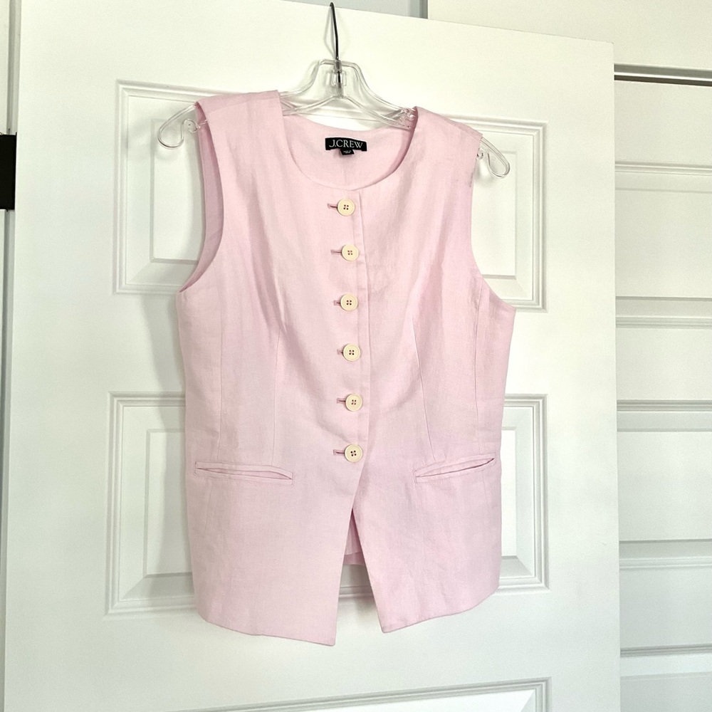 J. Crew Pink Linen Button-Up Vest, Size 8